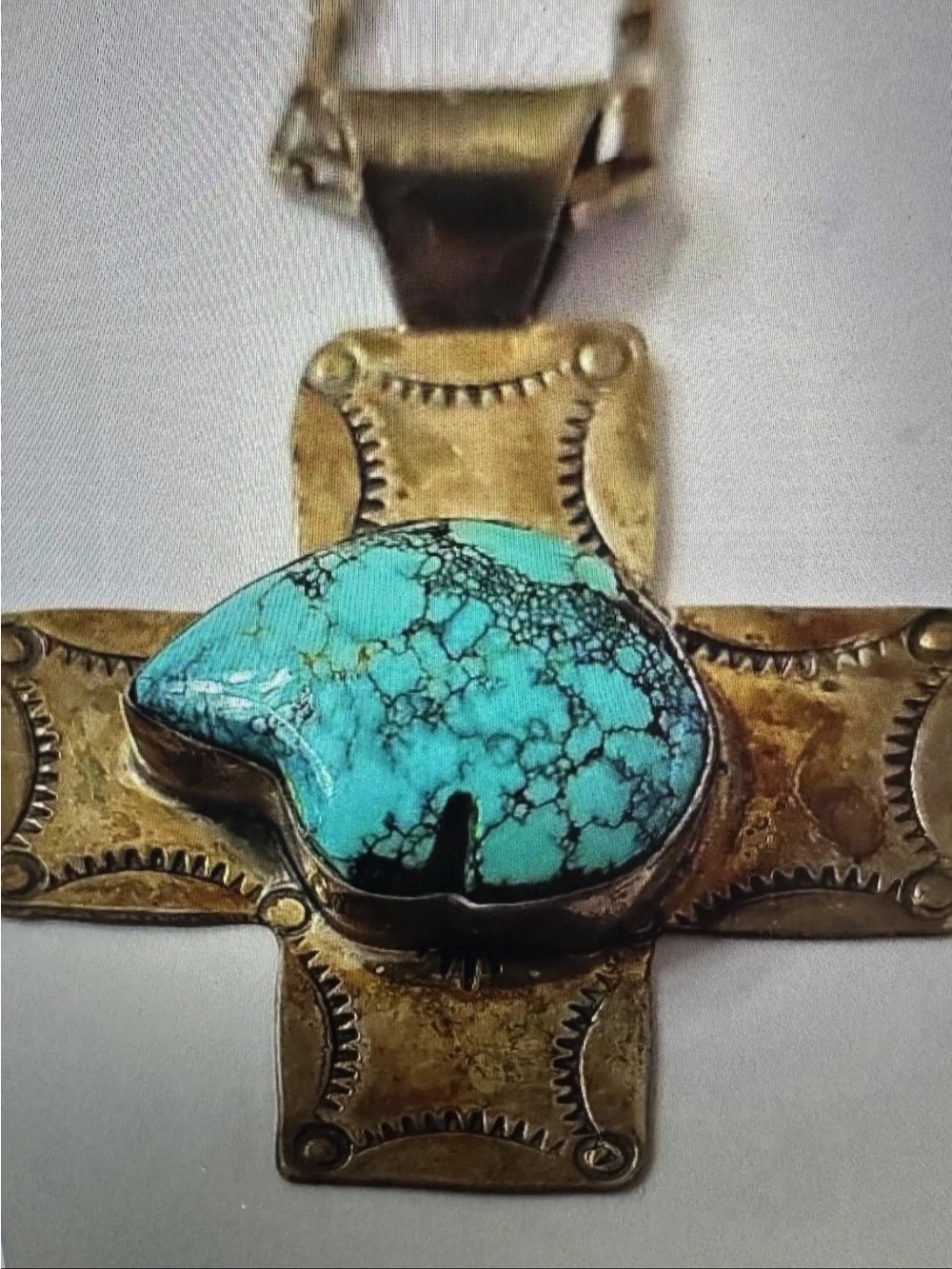 Turquoise Stone Cross Pendant Necklace - Blue Turquoise Accent
